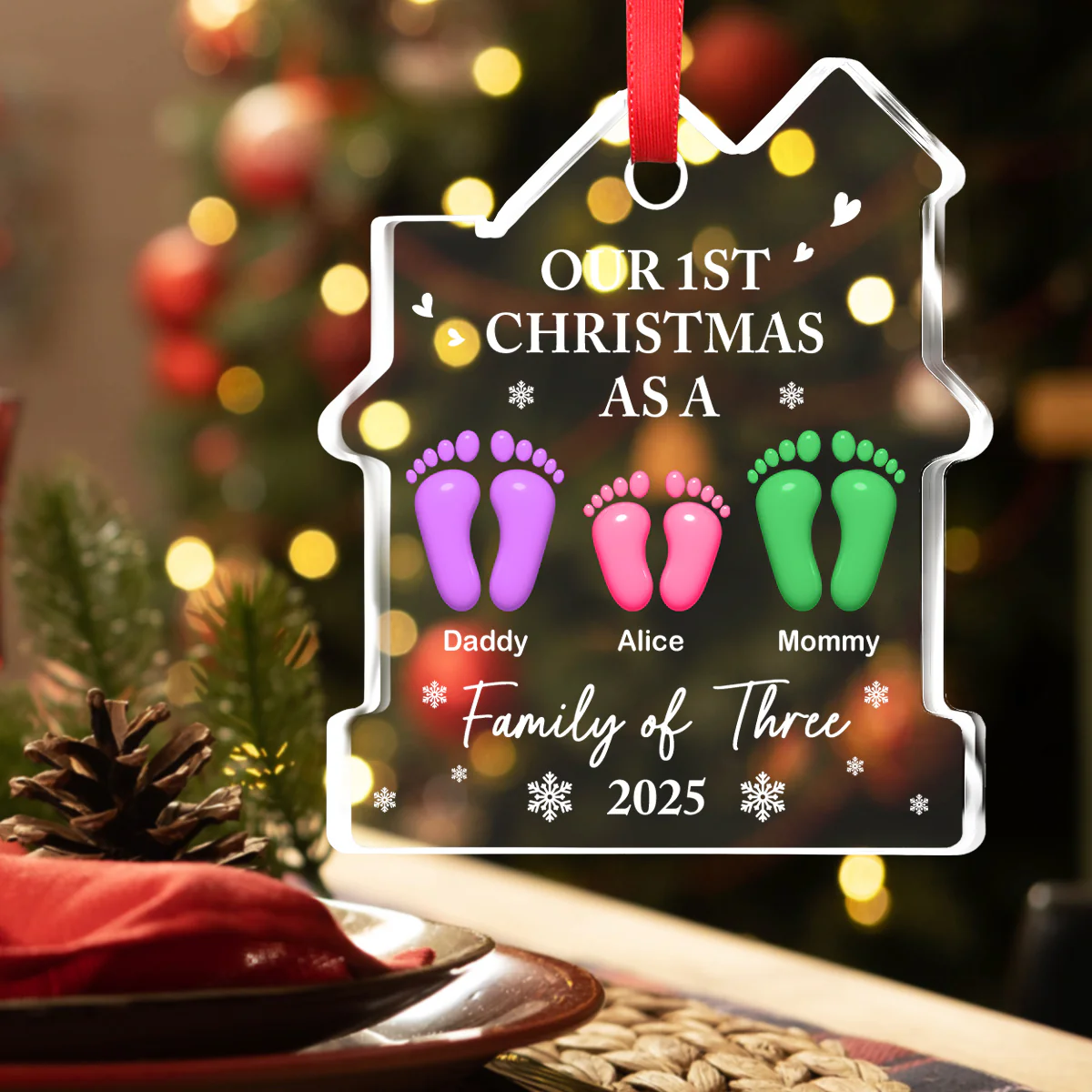 Our First Holiday Season As One - Personalized Custom House Shaped Glass Ornament - Image 2