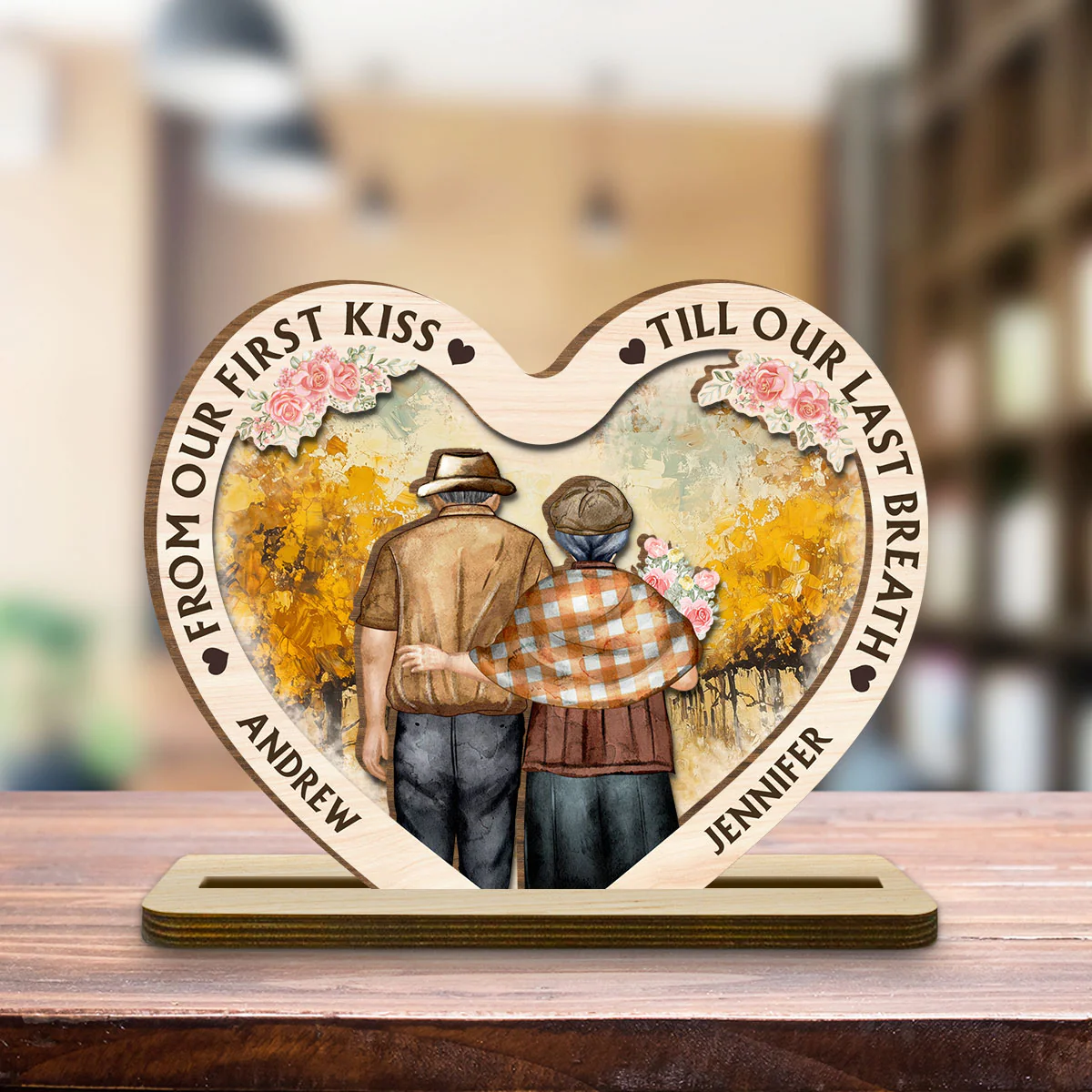 Our First Kiss - Personalized Custom 2-Layer Wood Plaque With Flat Base - Image 4