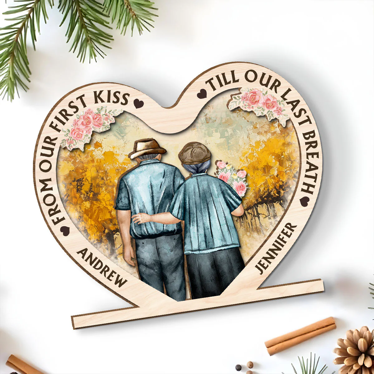 Our First Kiss - Personalized Custom 2-Layer Wood Plaque With Flat Base - Image 5