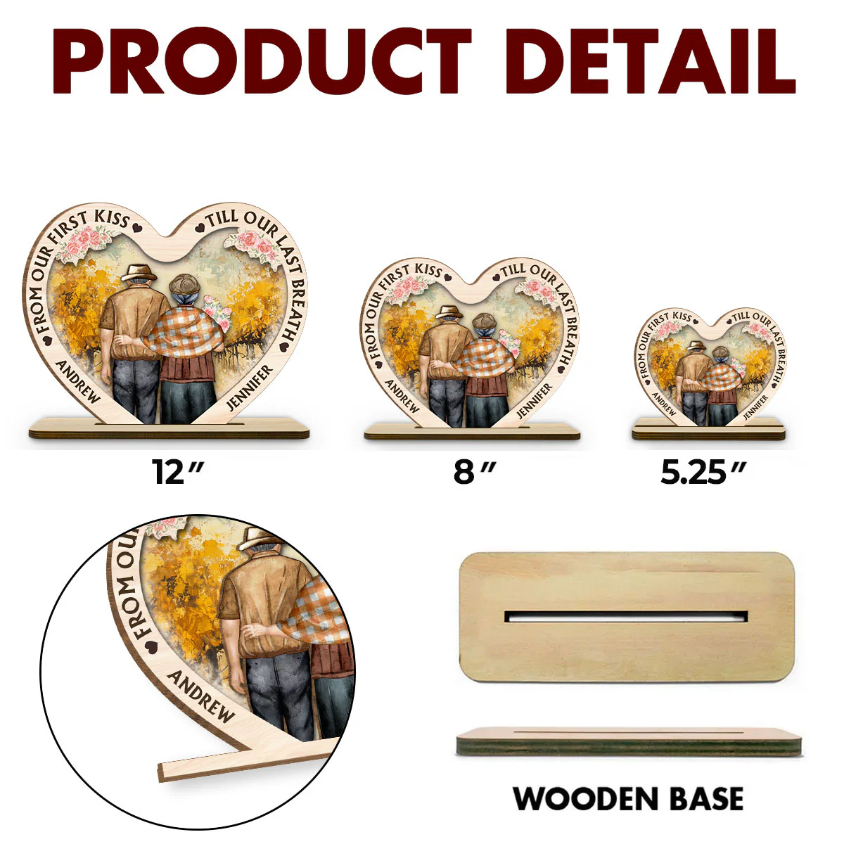 Our First Kiss - Personalized Custom 2-Layer Wood Plaque With Flat Base - Image 7