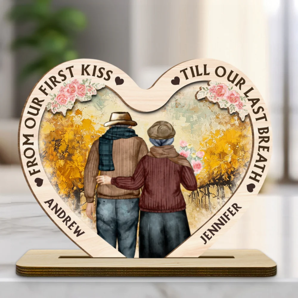 Our First Kiss - Personalized Custom 2-Layer Wood Plaque With Flat Base - Image 9