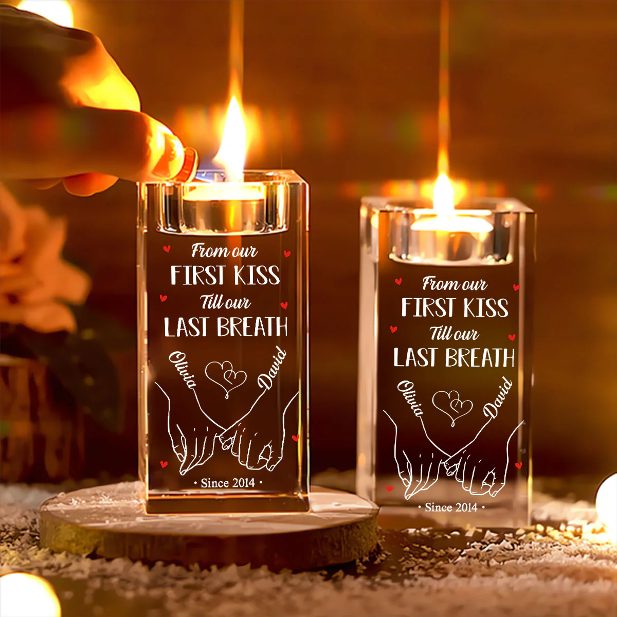 Our First Kiss -  Personalized Custom Crystal Candle Holder - Image 2