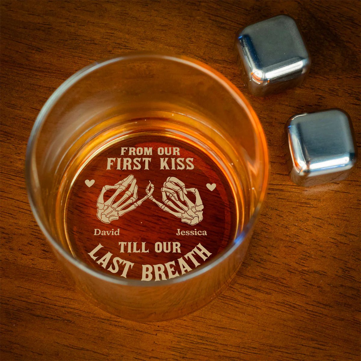 Our First Kiss - Personalized Custom Engraved Whiskey Glass - Image 2