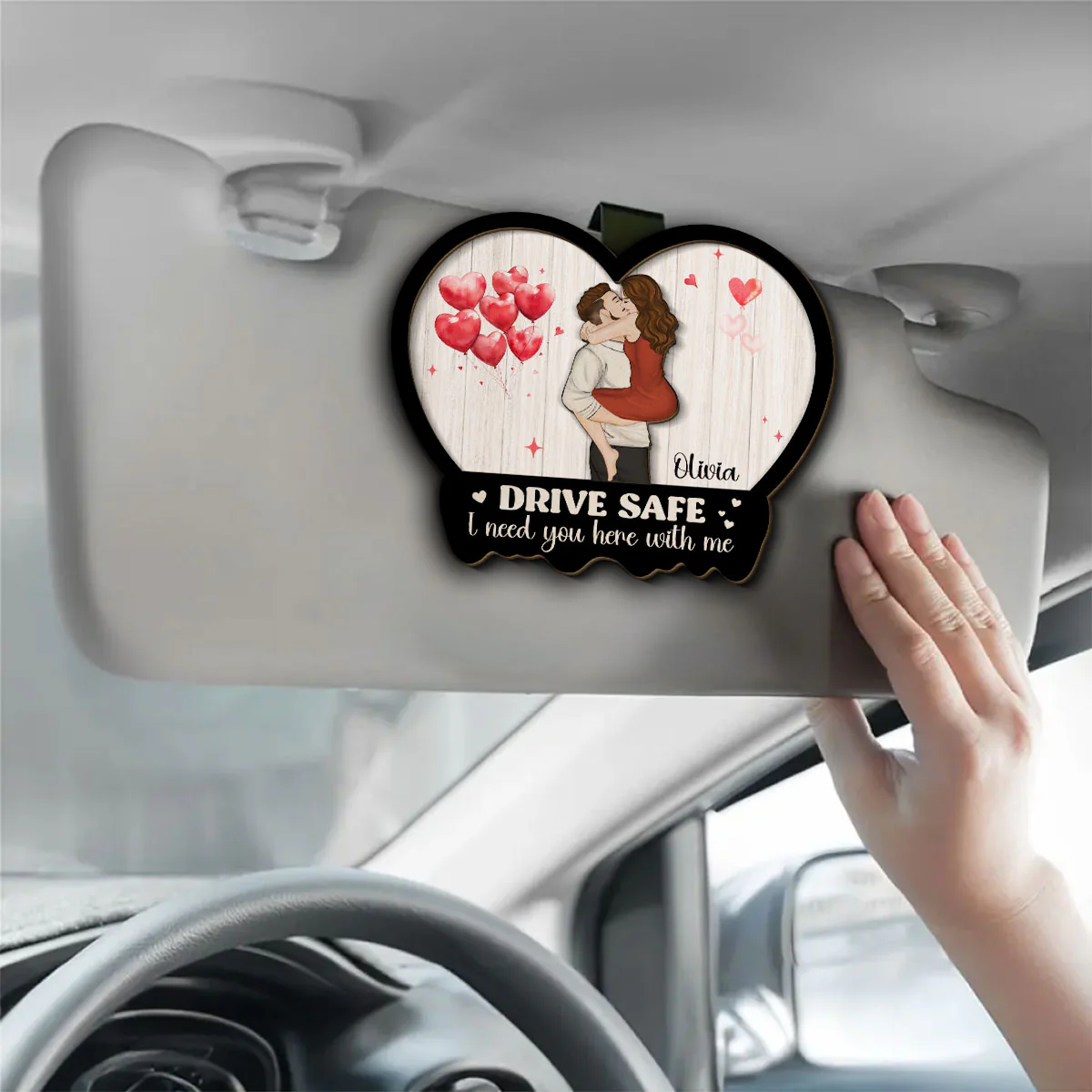 Our First Valentine Couple Cartoon - Personalized Custom Car Visor Clip - Image 2