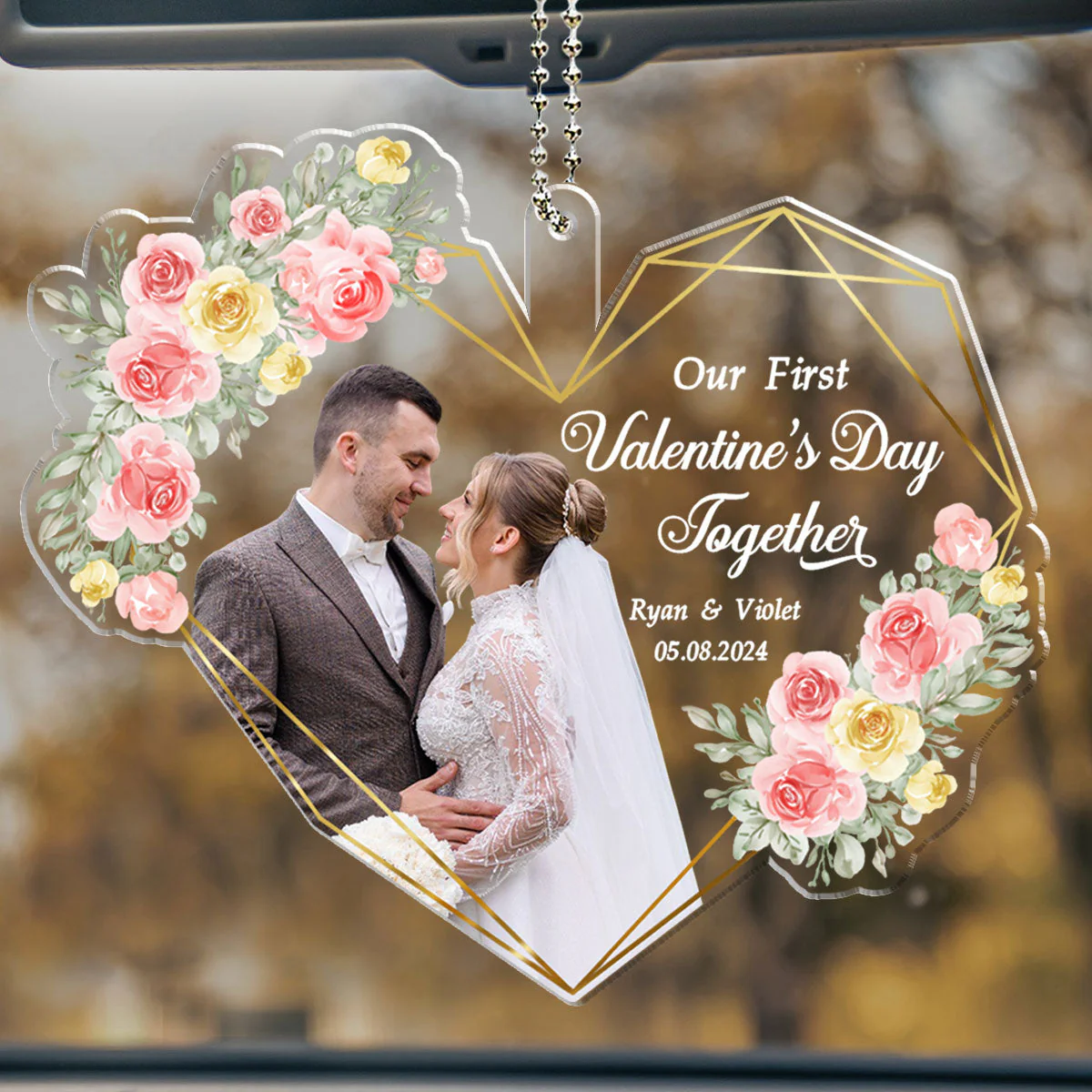 Our First Valentine Marriage - Personalized Custom Car Ornament - Image 2