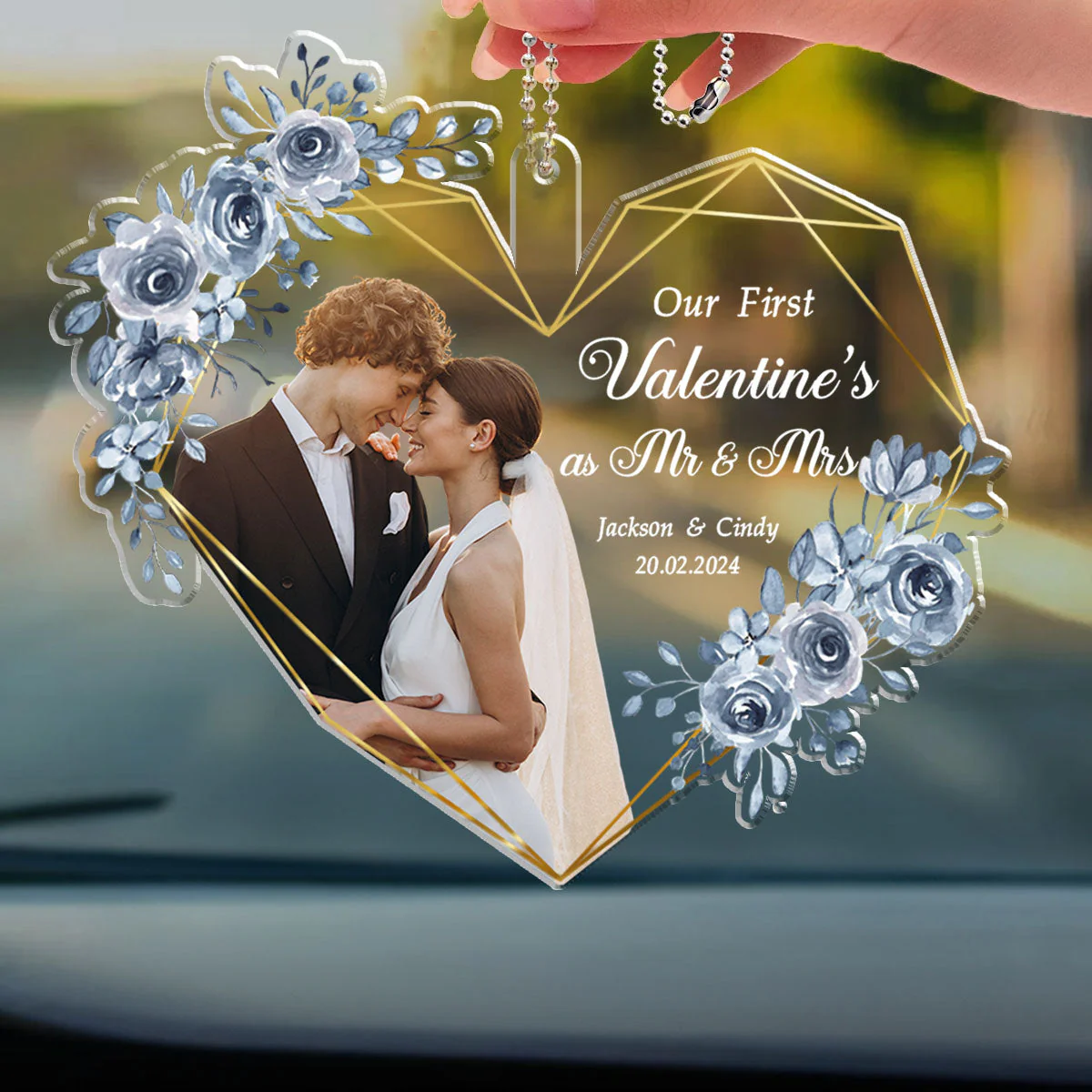 Our First Valentine Marriage - Personalized Custom Car Ornament - Image 4