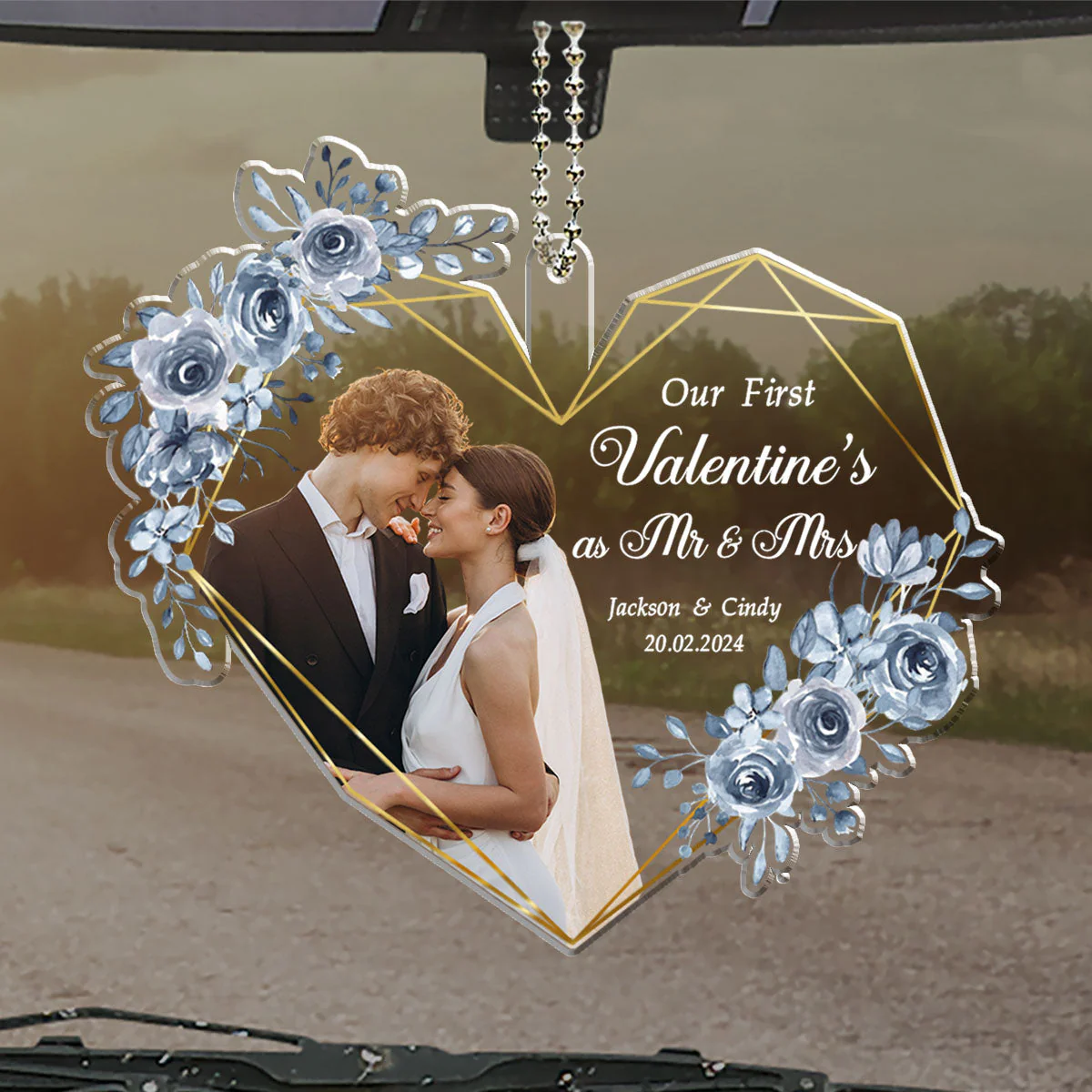 Our First Valentine Marriage - Personalized Custom Car Ornament - Image 5