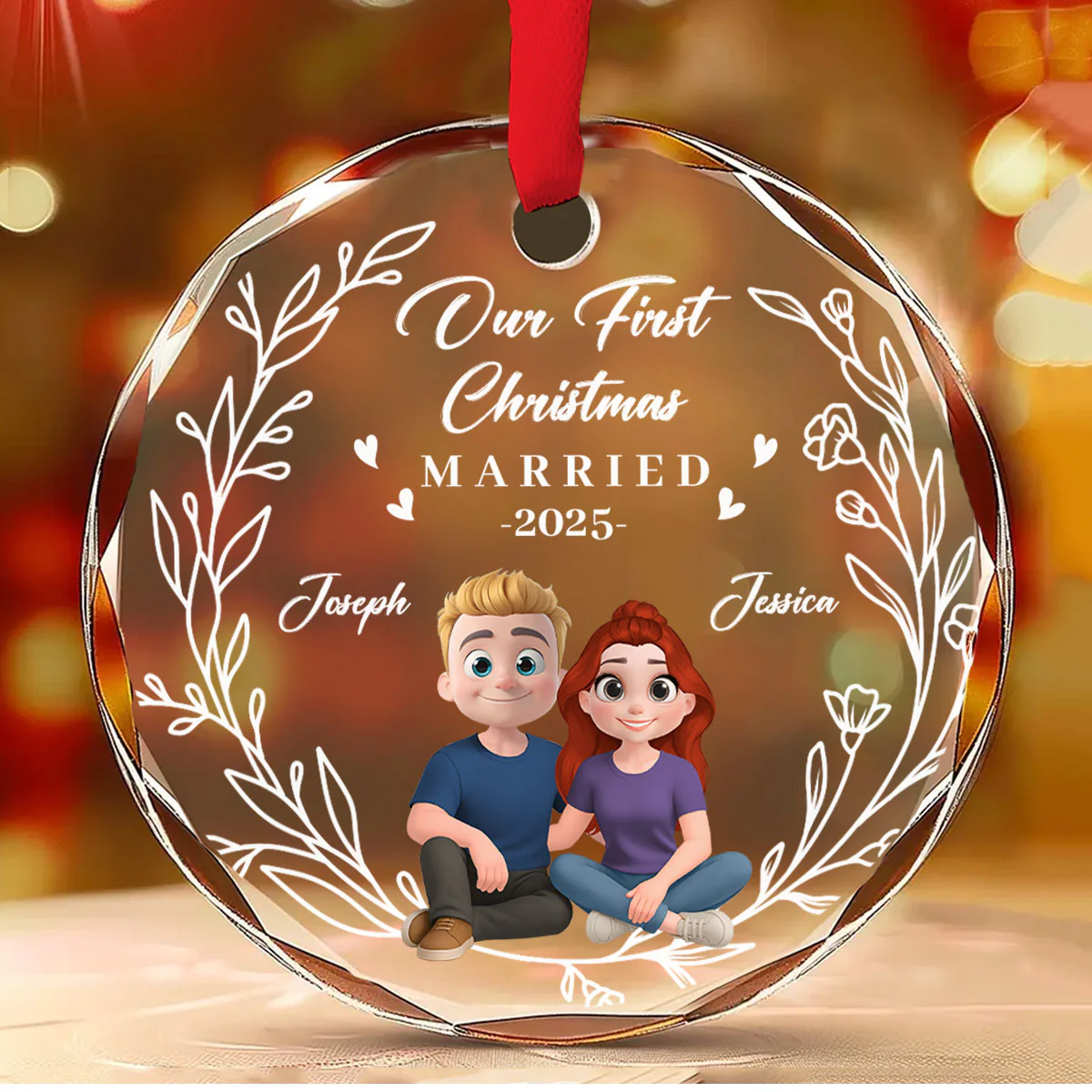 Our First Year As One - Personalized Custom Glass Ornament - Image 2