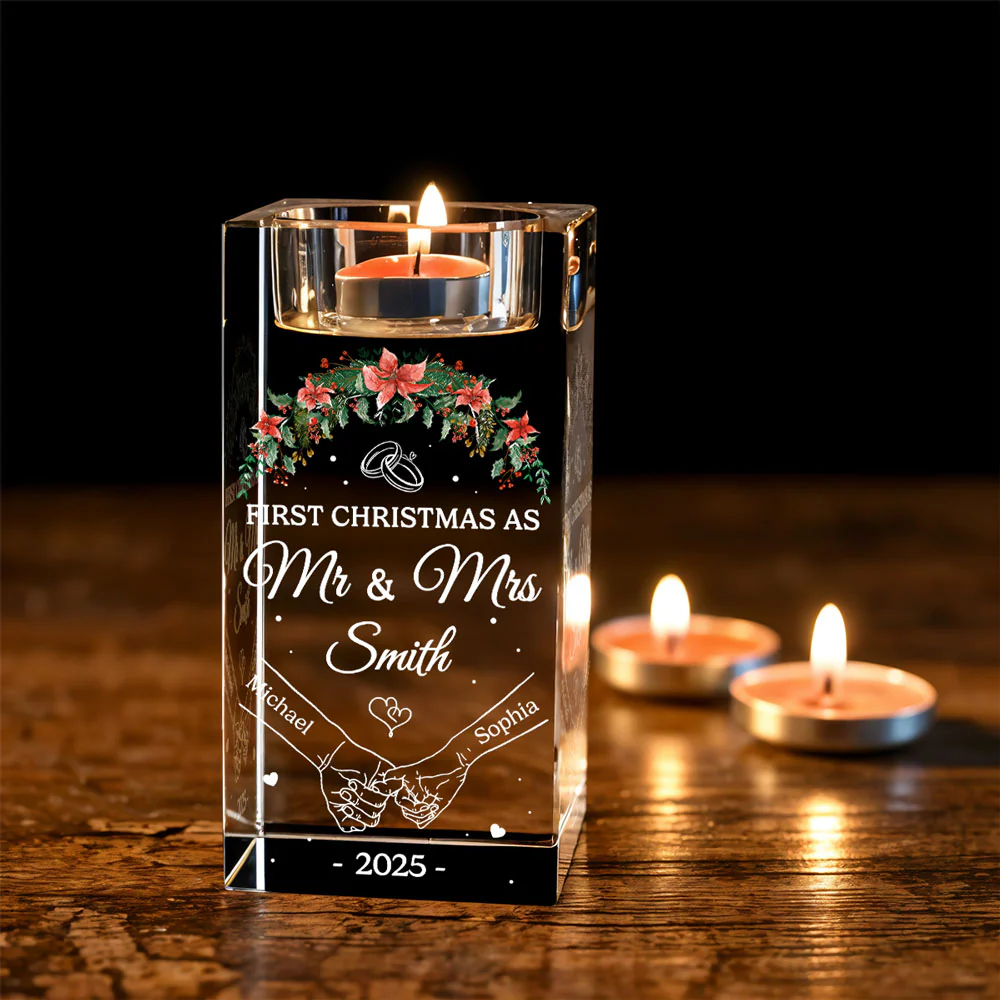 Our First Year - Personalized Custom Crystal Candle Holder - Image 5