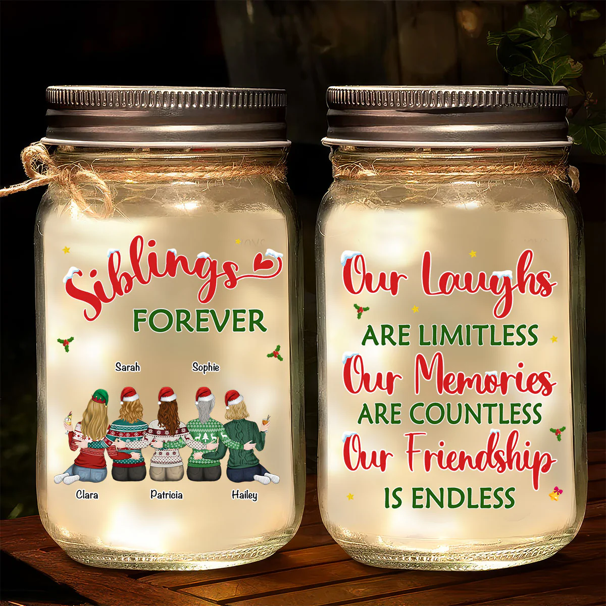 Our Friendship Christmas - Personalized Custom Mason Jar Light - Image 4