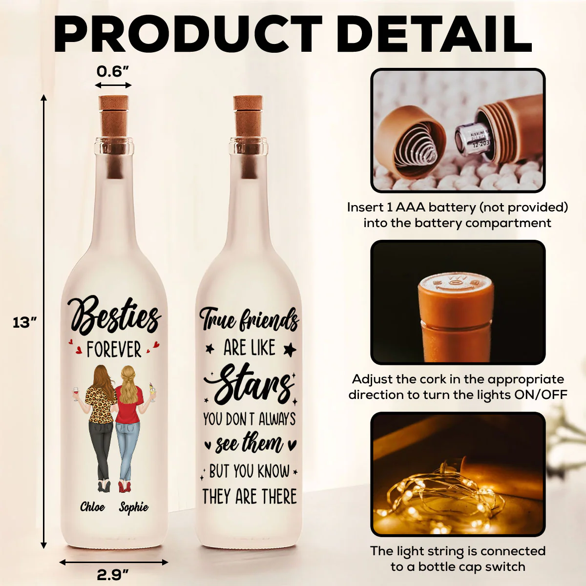 Our Friendship Like Star - Personalized Custom Bottle Lamp - Image 5