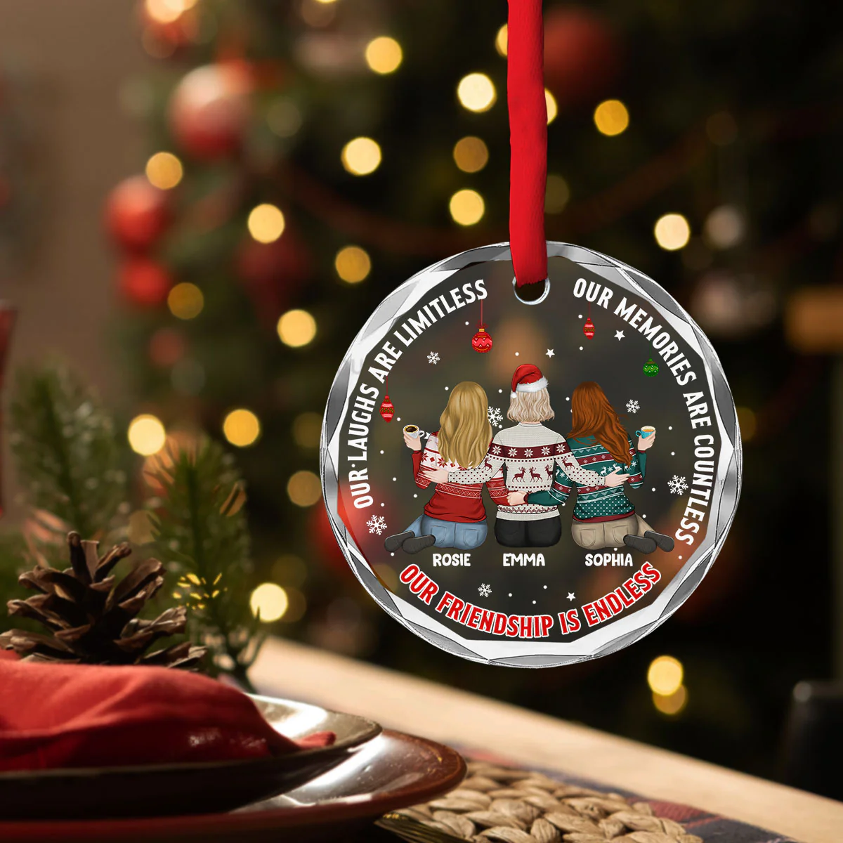 Our Friendship Is Endless - Personalized Custom Glass Ornament - Image 2