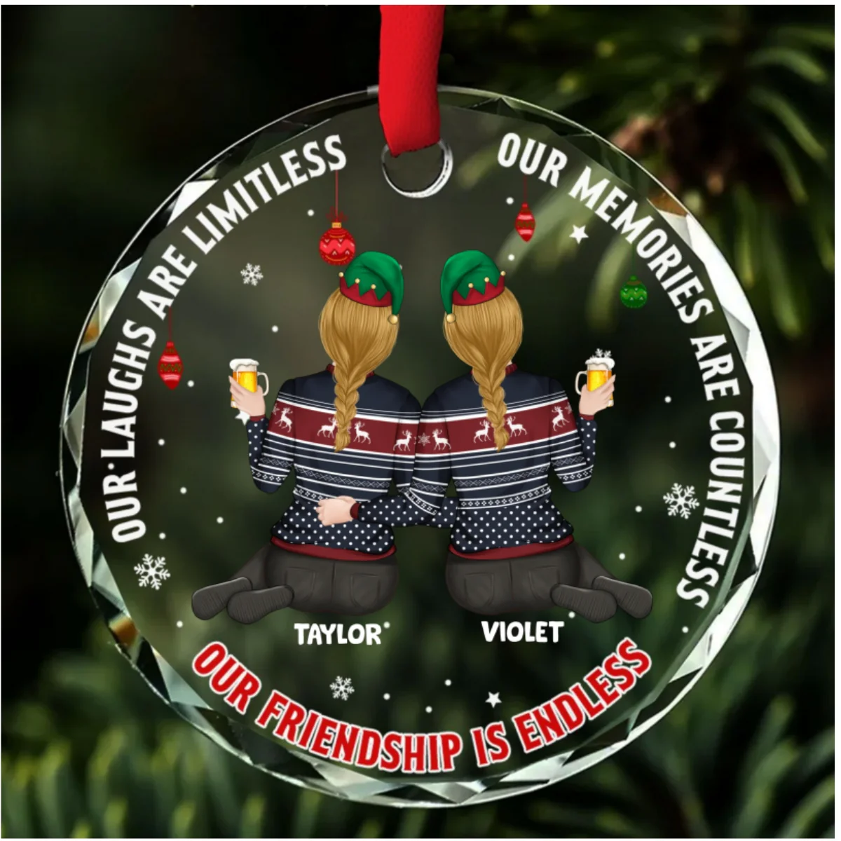 Our Friendship Is Endless - Personalized Custom Glass Ornament - Image 7