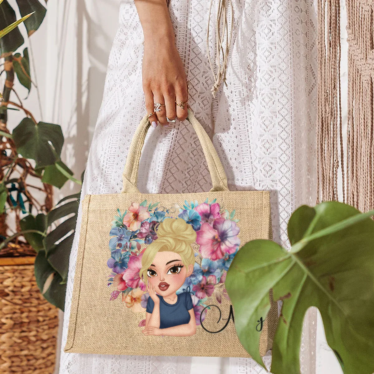 Our Friendship Is The Sweetest Flower Of All - Personalized Custom Jute Tote Bag - Image 3
