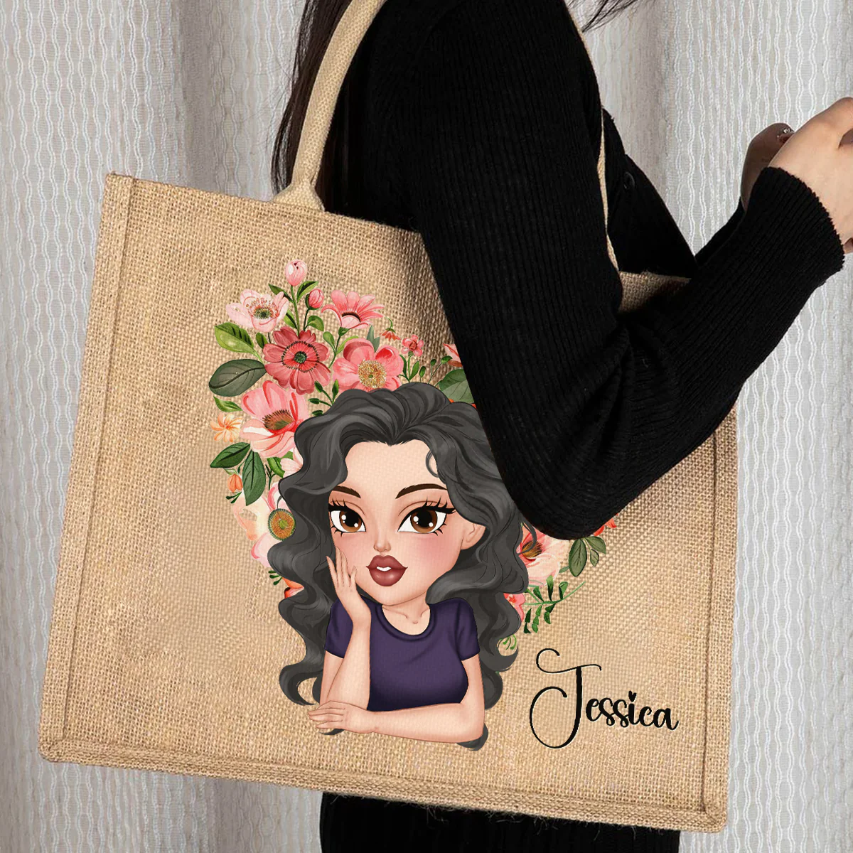 Our Friendship Is The Sweetest Flower Of All - Personalized Custom Jute Tote Bag - Image 4