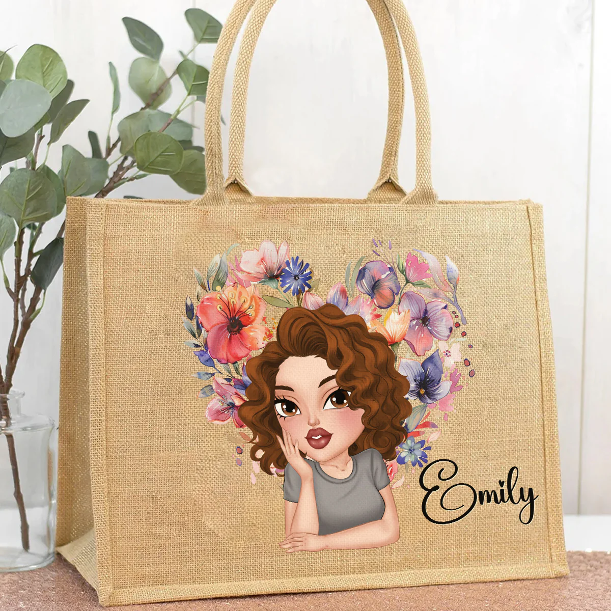 Our Friendship Is The Sweetest Flower Of All - Personalized Custom Jute Tote Bag - Image 5