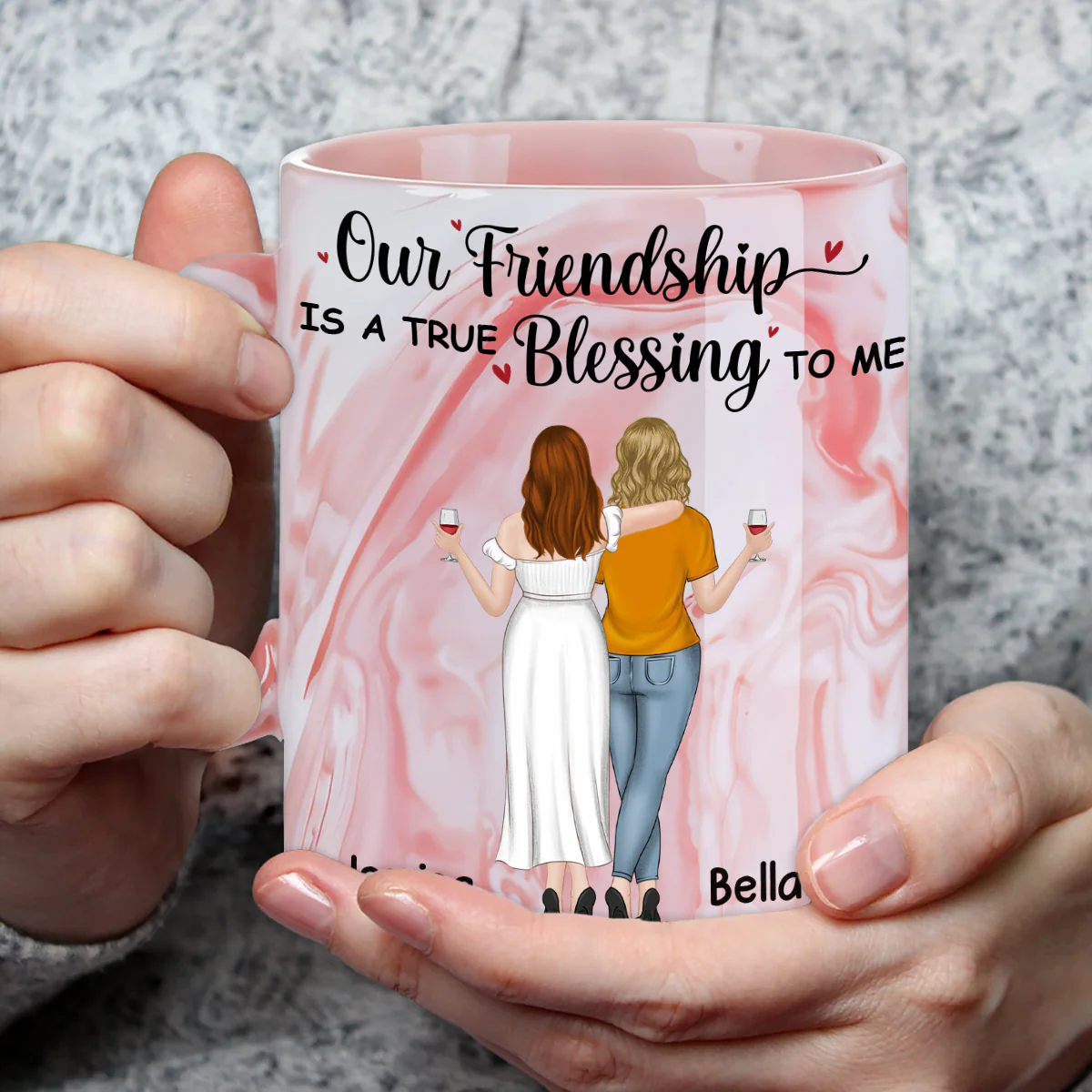 Our Friendship - Personalized Custom Pink Marble Mug - Image 3