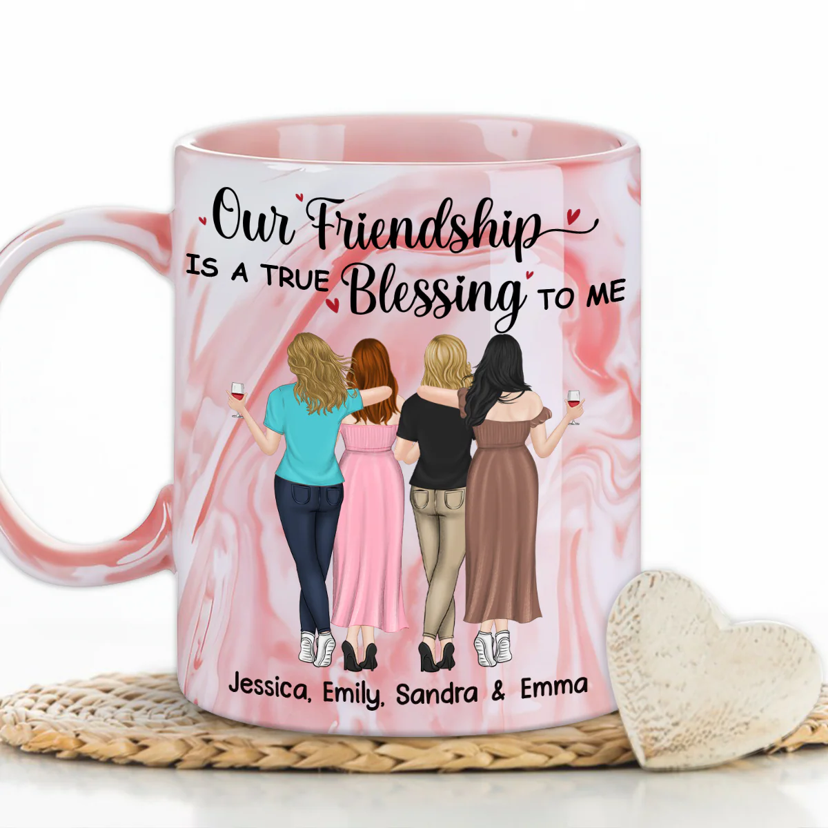 Our Friendship - Personalized Custom Pink Marble Mug - Image 4