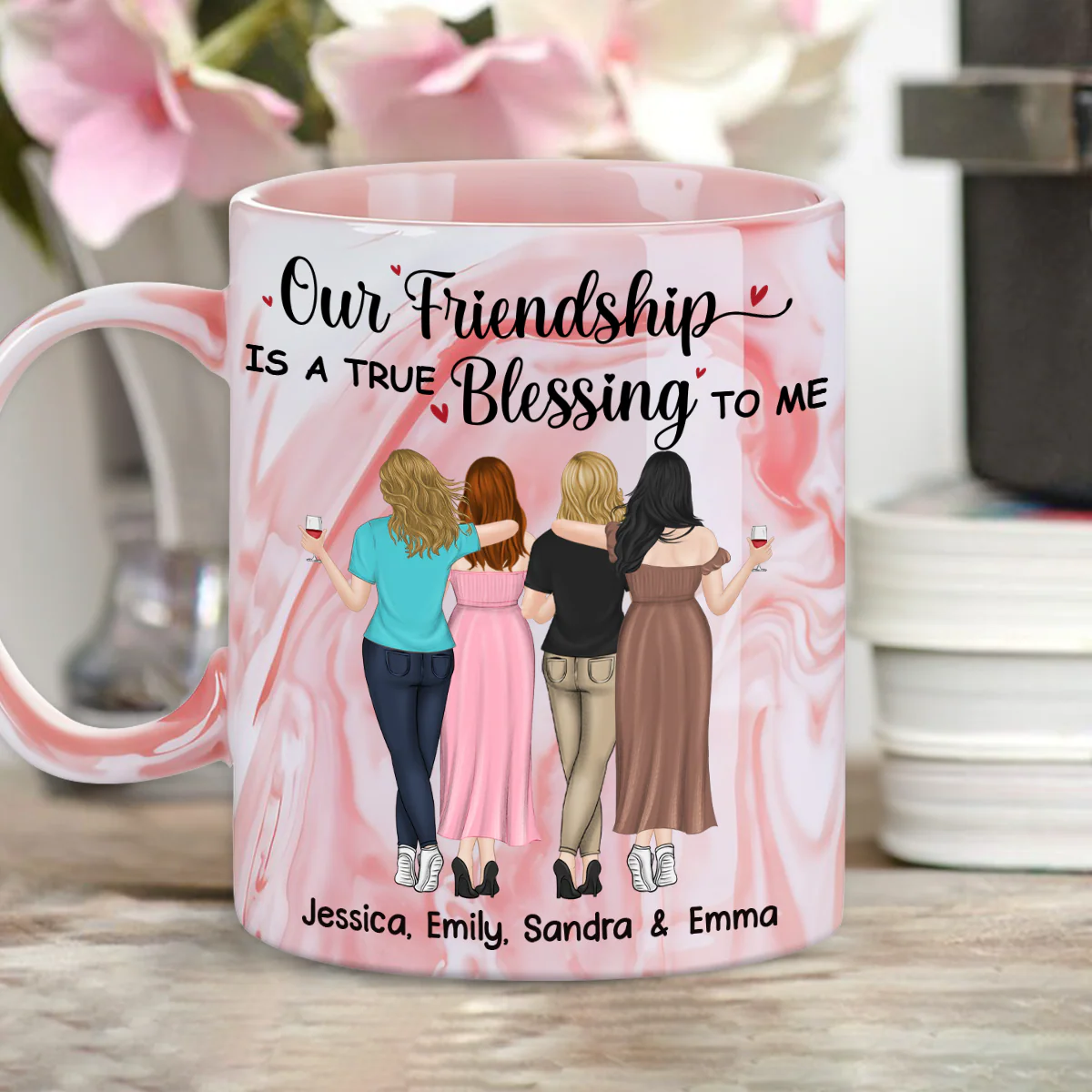 Our Friendship - Personalized Custom Pink Marble Mug - Image 5