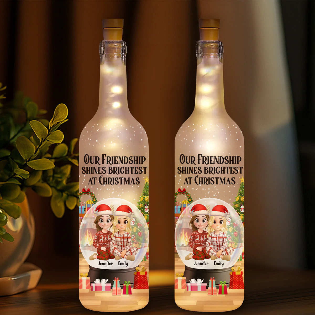 Our Friendship Shines Brightest - Personalized Custom Bottle Lamp - Image 2