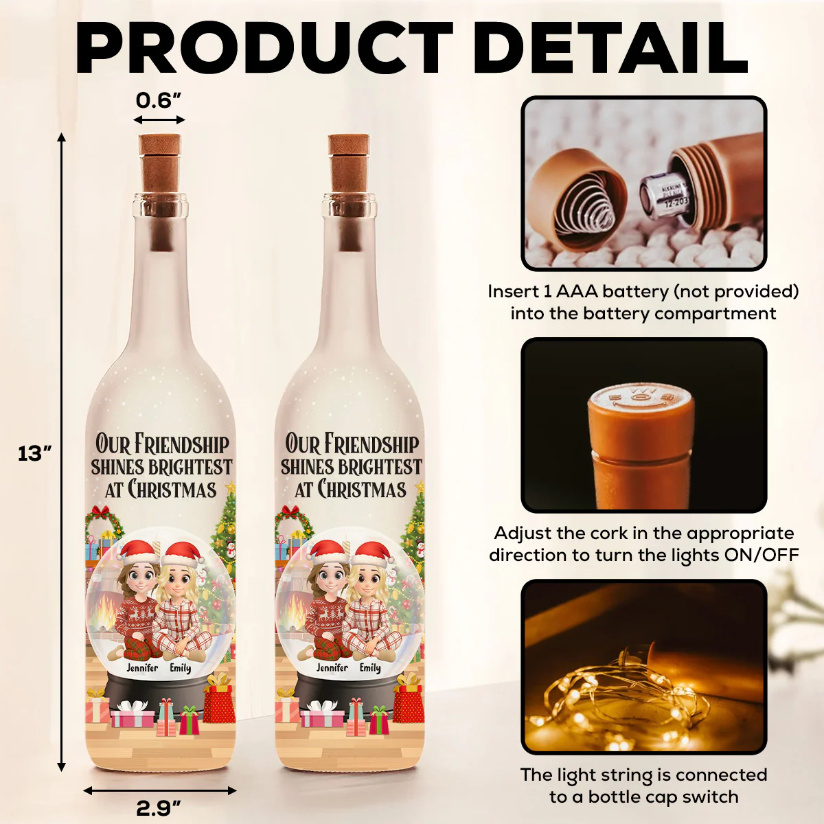 Our Friendship Shines Brightest - Personalized Custom Bottle Lamp - Image 6