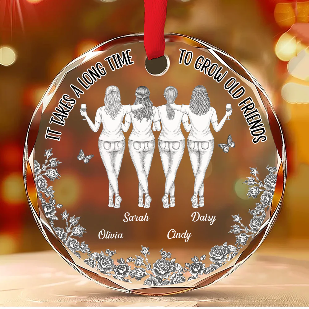Our Friendship Take Time To Grow  - Personalized Custom Glass Ornament - Image 2