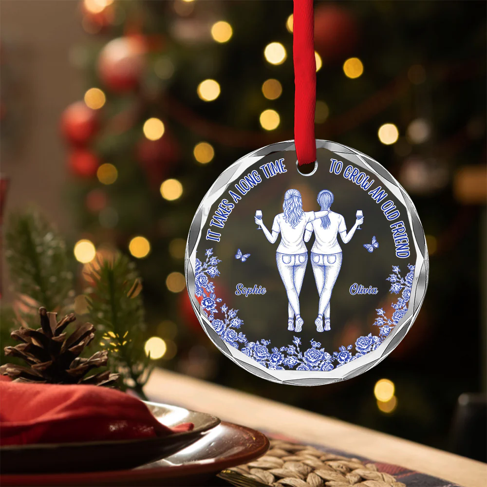Our Friendship Take Time To Grow  - Personalized Custom Glass Ornament - Image 4