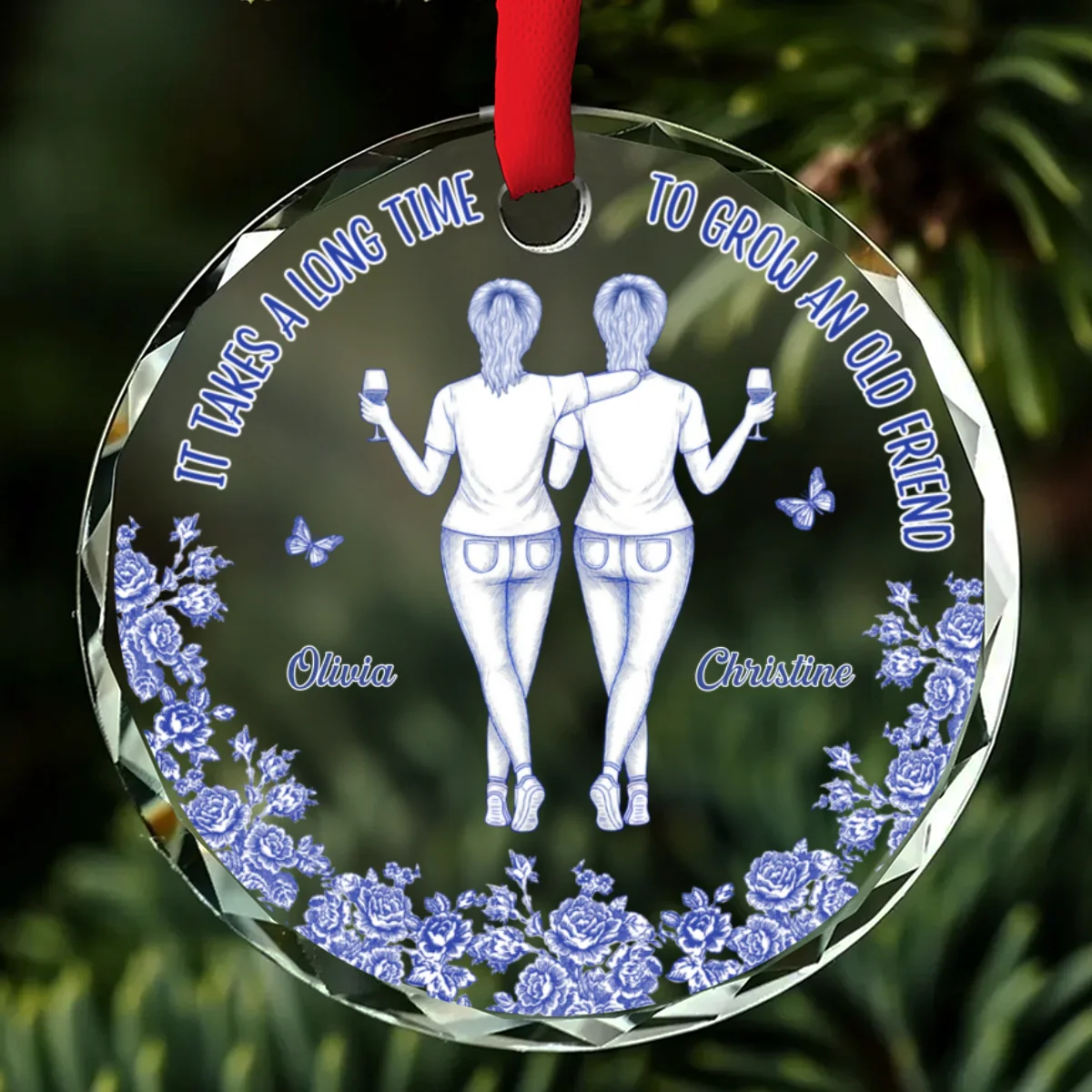 Our Friendship Take Time To Grow  - Personalized Custom Glass Ornament - Image 7