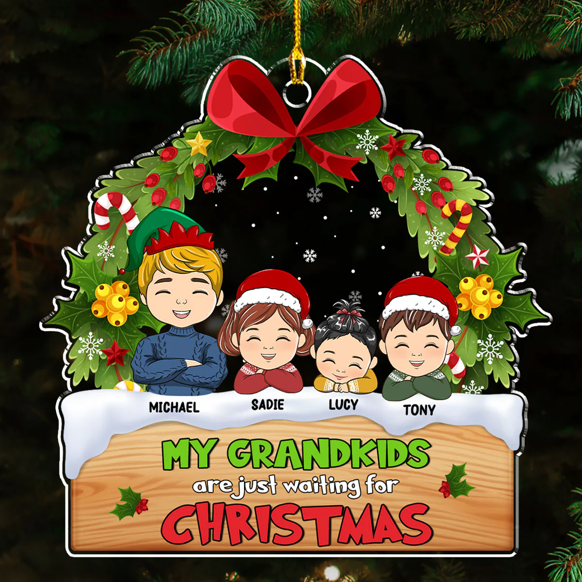 Our Grandkids Are Waiting For Christmas - Personalized Custom Acrylic Ornament - Image 2