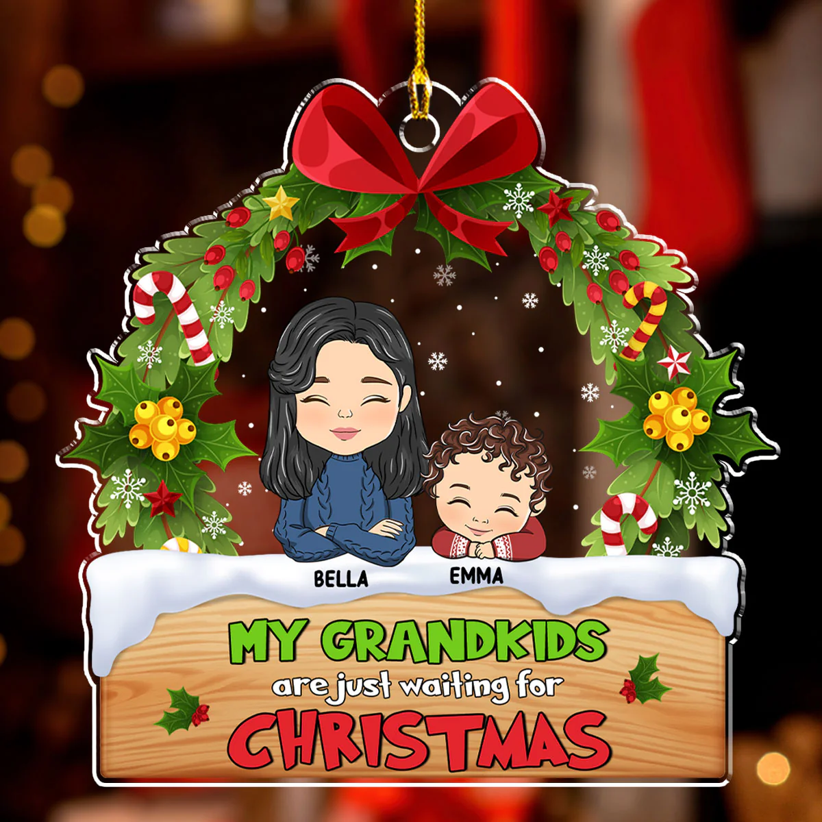 Our Grandkids Are Waiting For Christmas - Personalized Custom Acrylic Ornament - Image 3