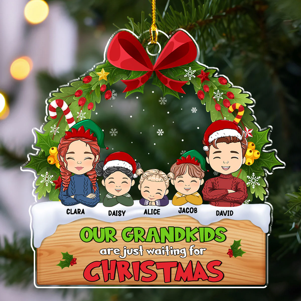 Our Grandkids Are Waiting For Christmas - Personalized Custom Acrylic Ornament - Image 4