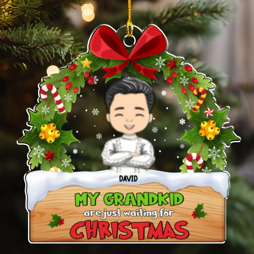 Our Grandkids Are Waiting For Christmas - Personalized Custom Acrylic Ornament - Image 6