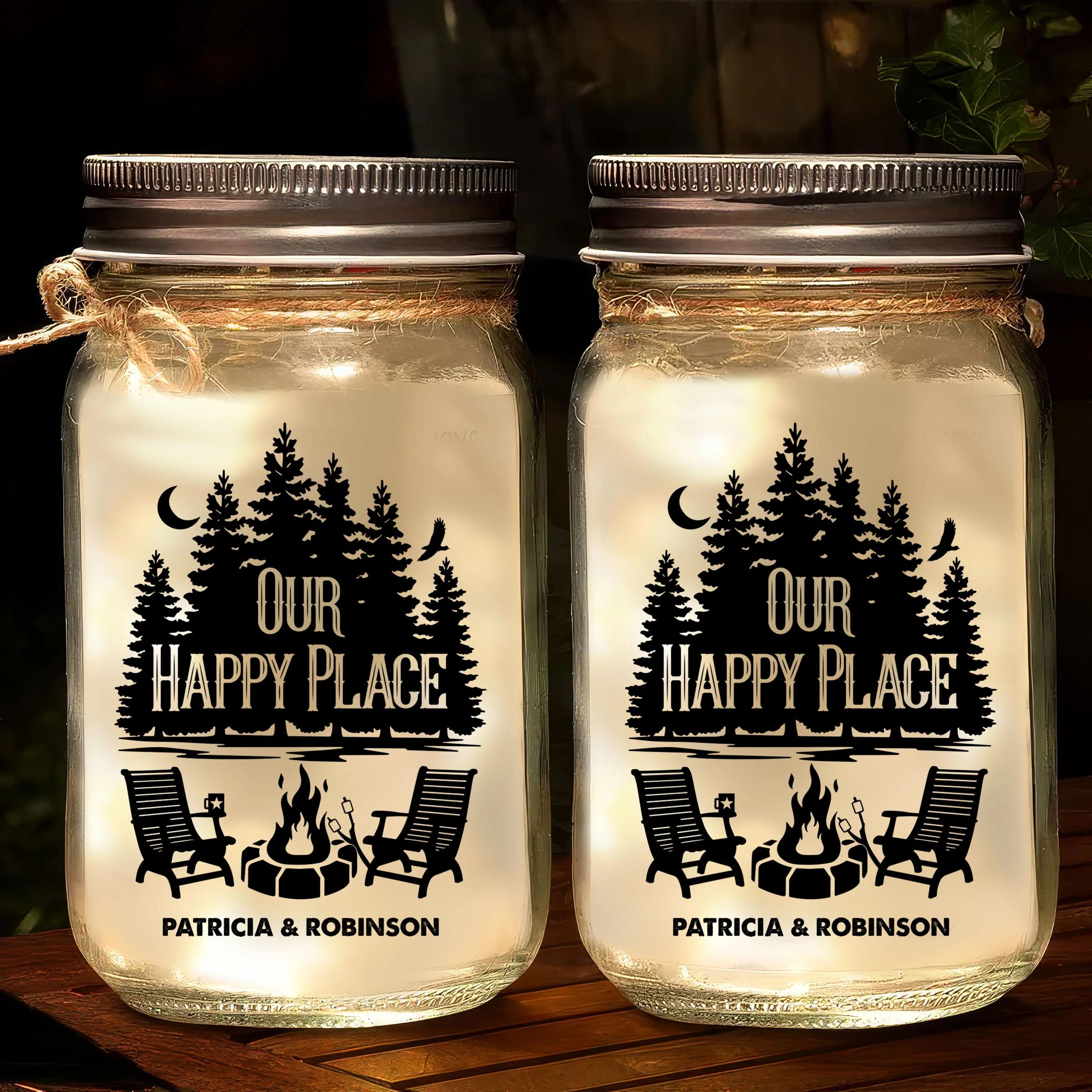 Our Happy Place  - Personalized Custom Mason Jar Light - Image 2