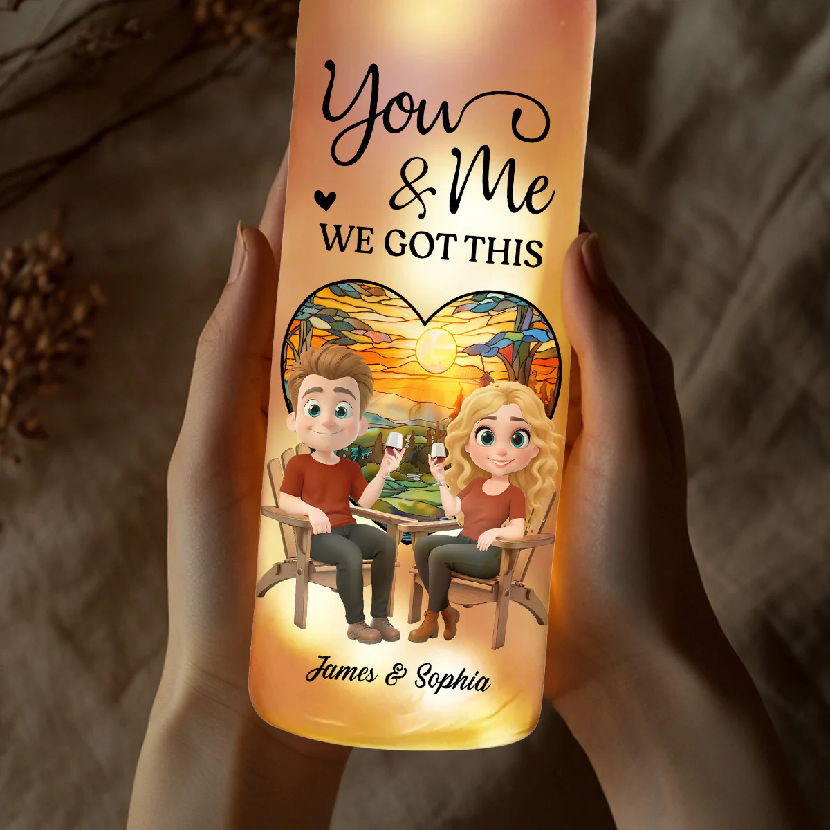 Our Hearts Beat As One - Personalized Custom Bottle Lamp - Image 3