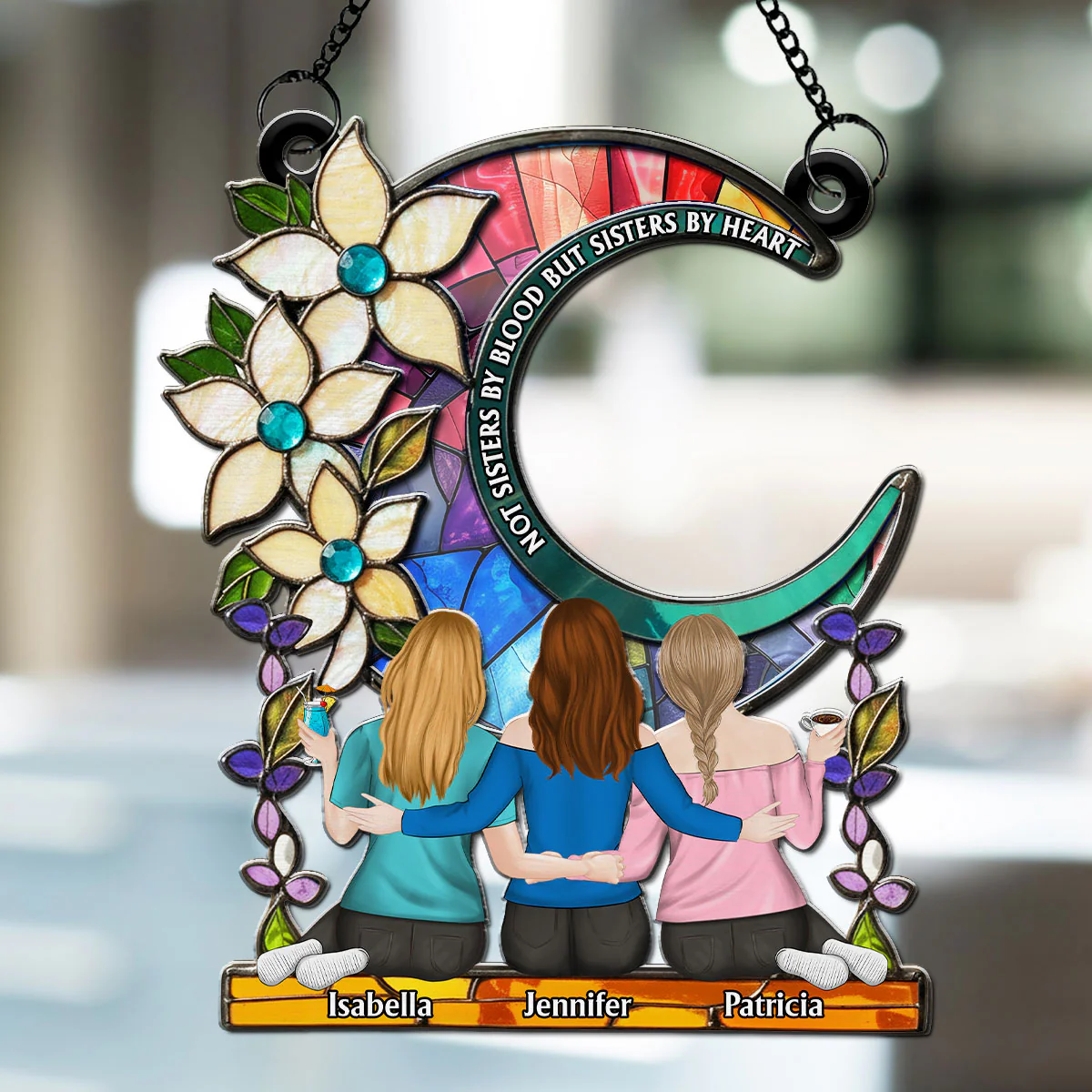 Our Hearts Made Us Sisters - Personalized Custom Suncatcher - Image 3