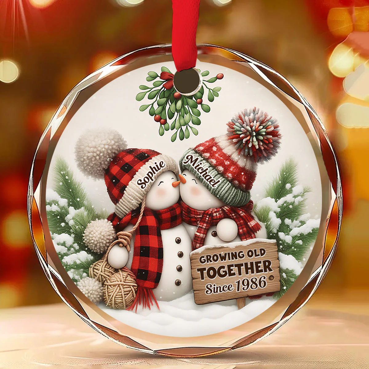 Our Holiday Romance - Personalized Custom Glass Ornament - Image 2