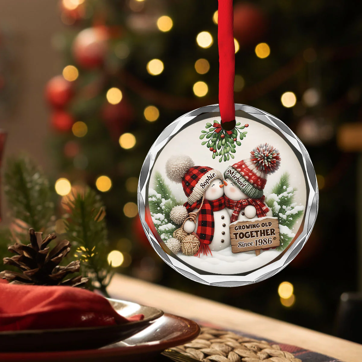 Our Holiday Romance - Personalized Custom Glass Ornament - Image 4