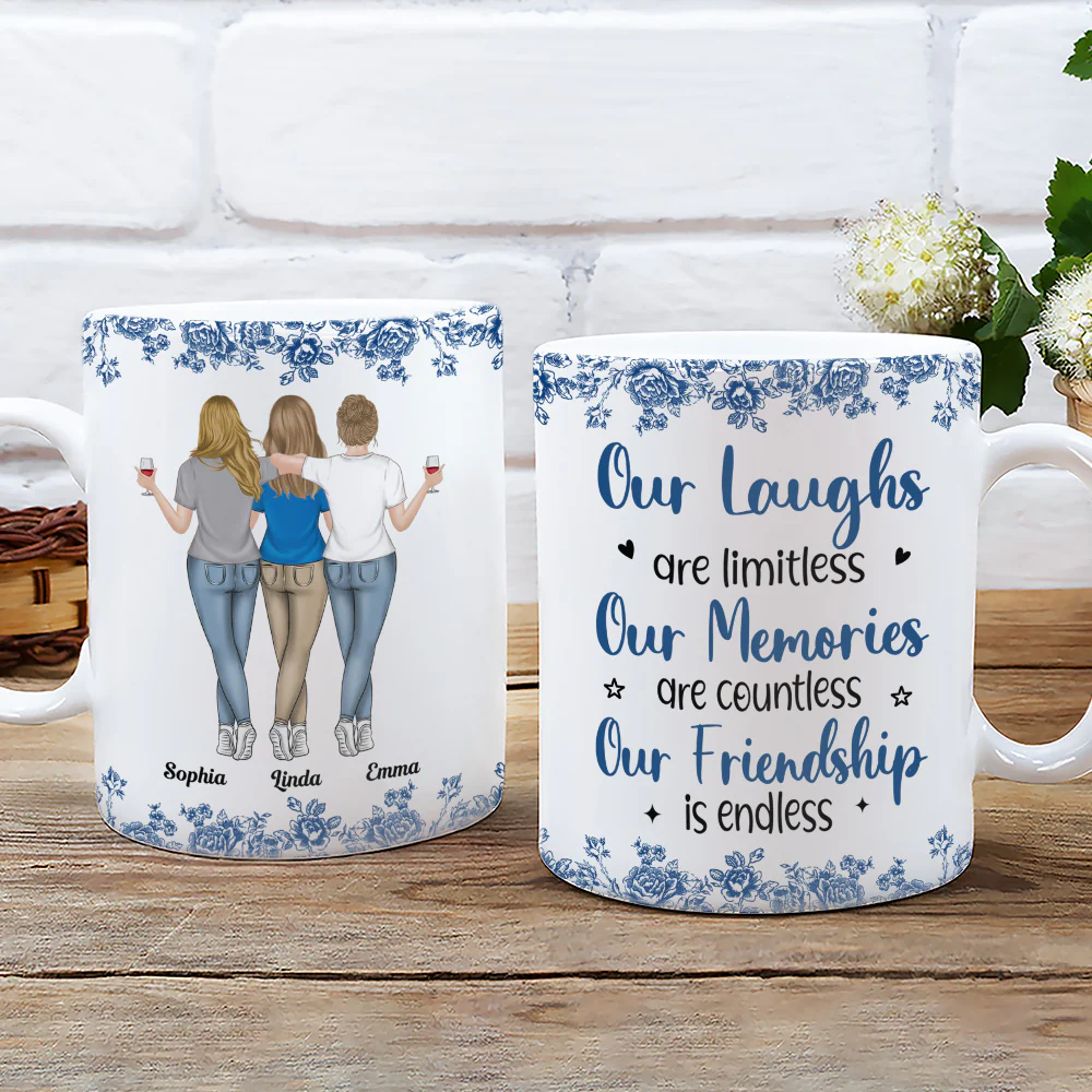 Our Laughs Are Limitless Blue Toile - Personalized Custom Coffee Mug - Image 2
