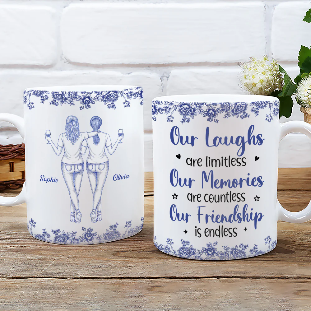 Our Laughs Are Limitless Blue Toile Ver 2 - Personalized Custom Coffee Mug - Image 2