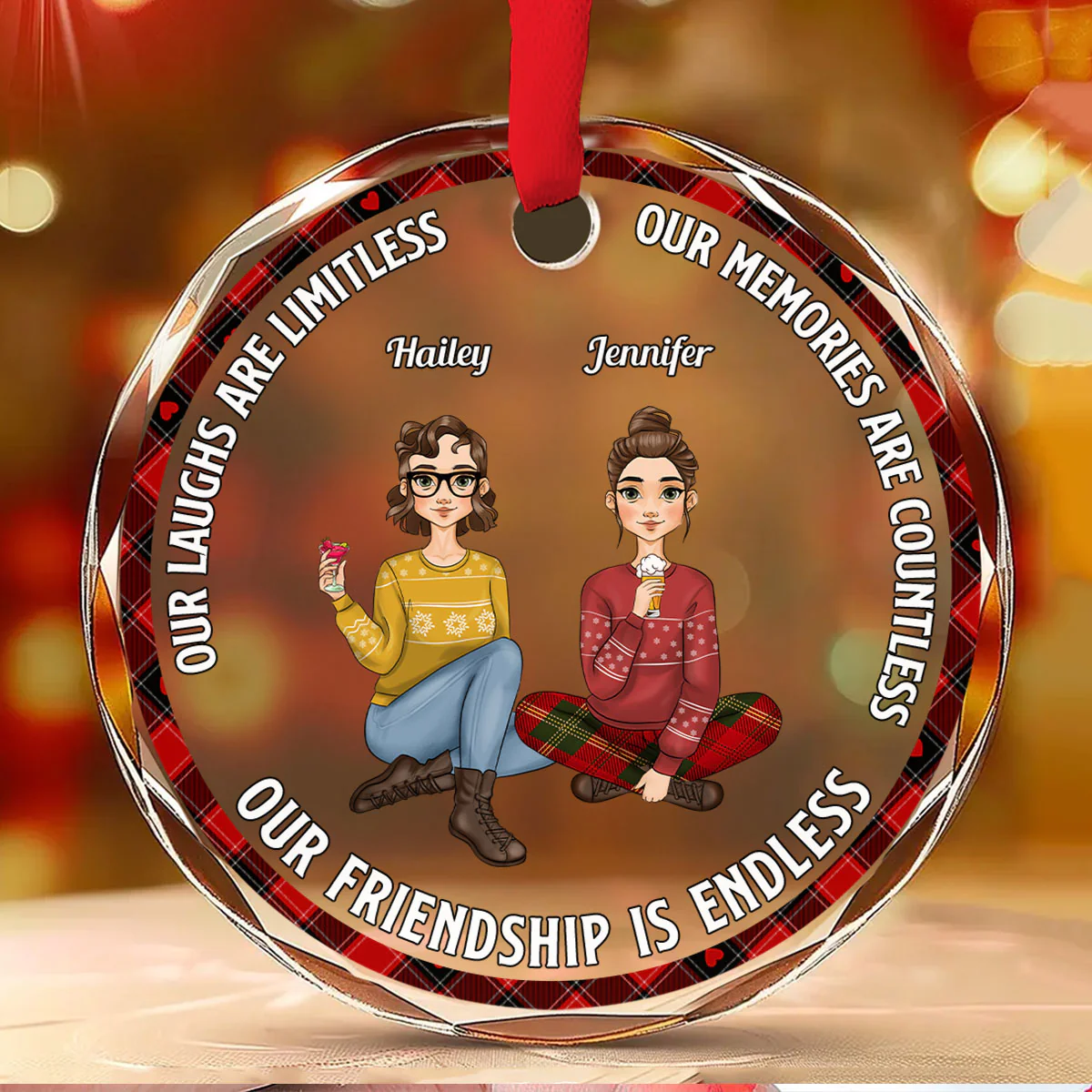Our Laughs Are Limitless - Personalized Custom Glass Ornament - Image 2