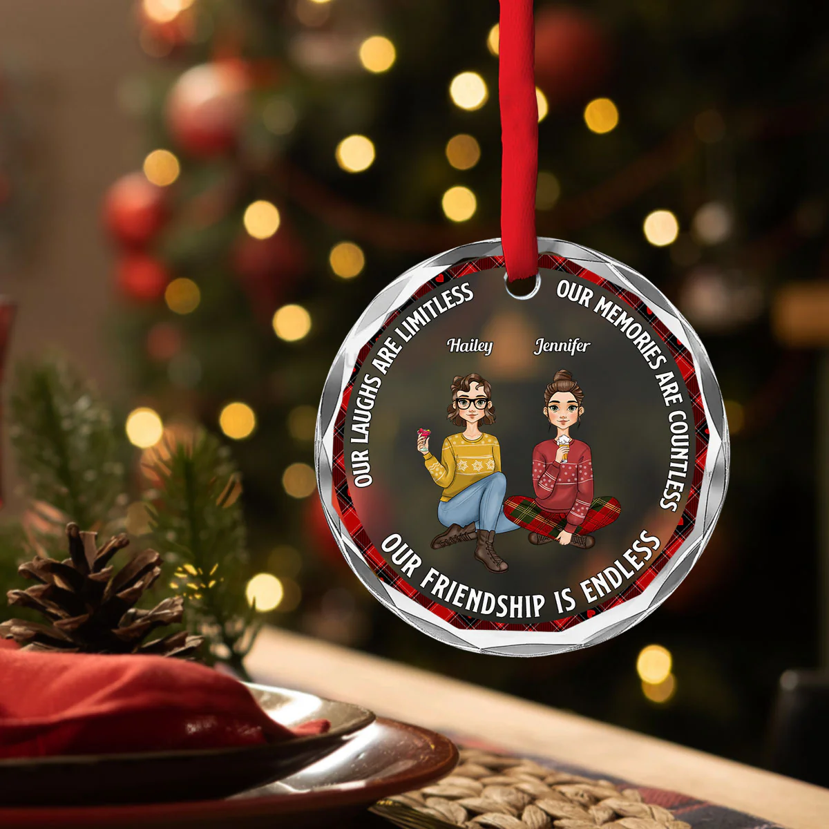 Our Laughs Are Limitless - Personalized Custom Glass Ornament - Image 4