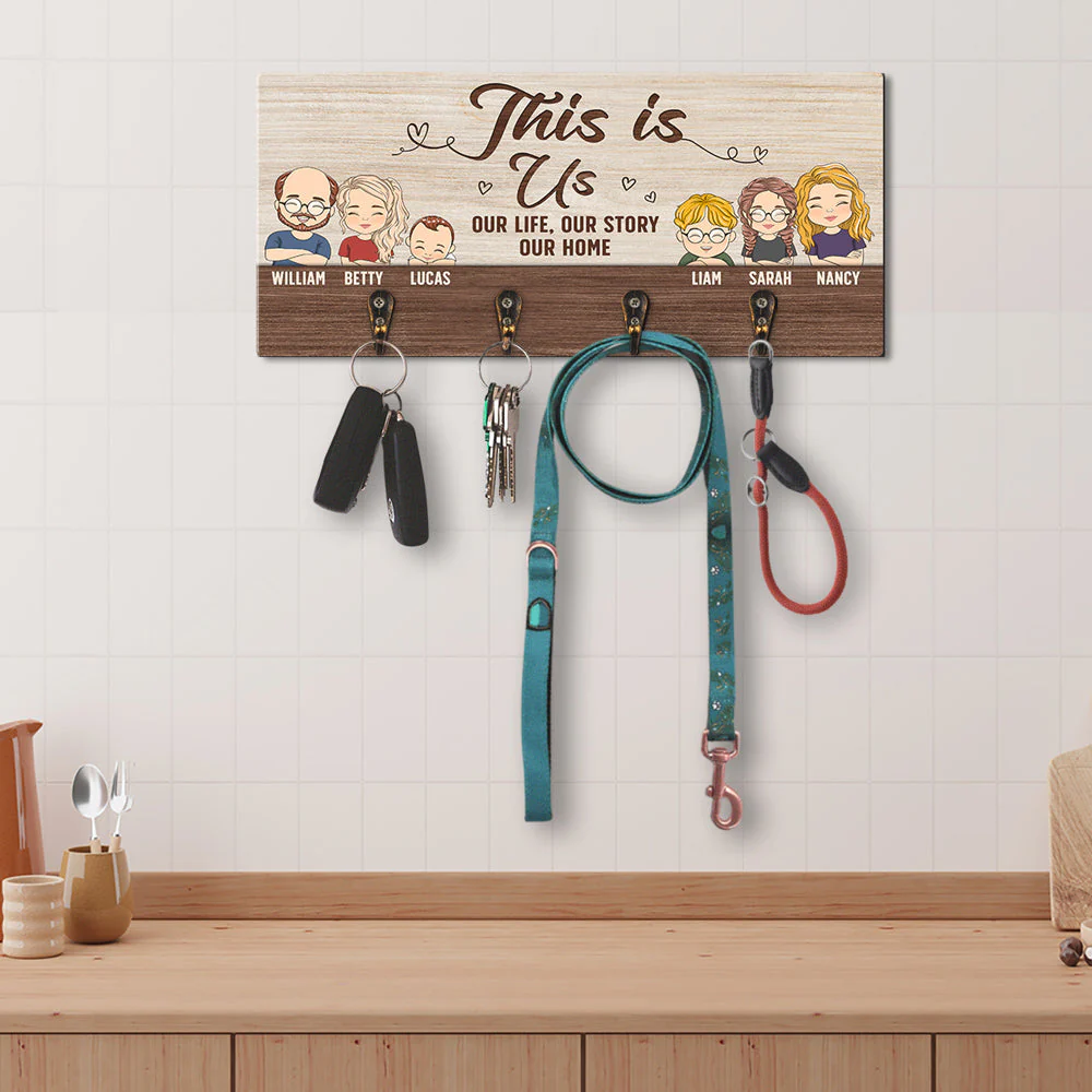Our Life Our Sweet Home - Personalized Custom Wooden Key Holder - Image 2