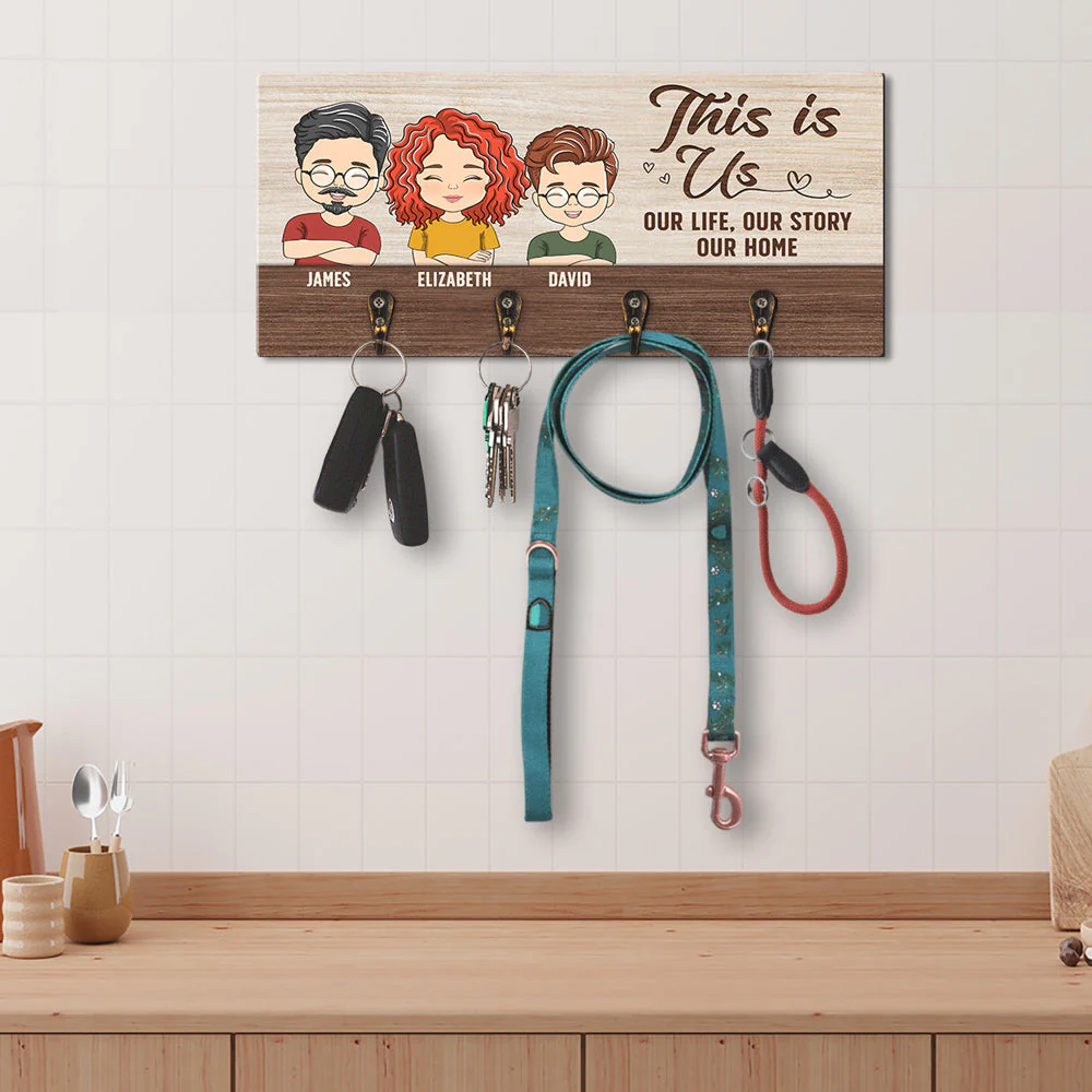 Our Life Our Sweet Home - Personalized Custom Wooden Key Holder - Image 4