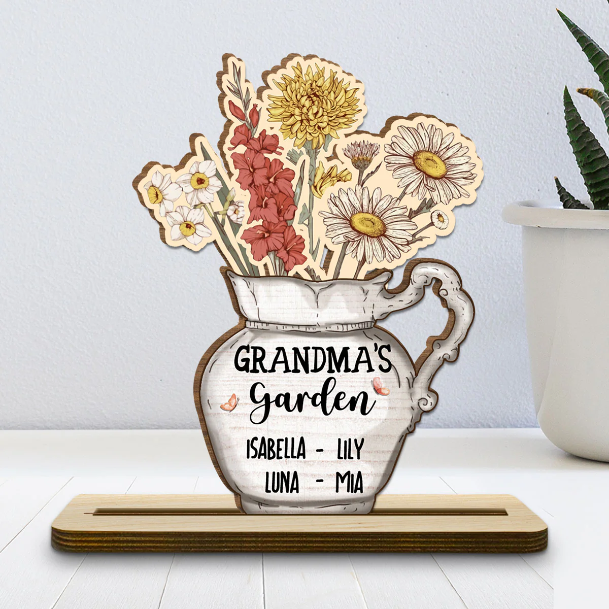 Our Love Grows With You - Personalized Custom 2-Layer Wood Plaque With Flat Base - Image 2