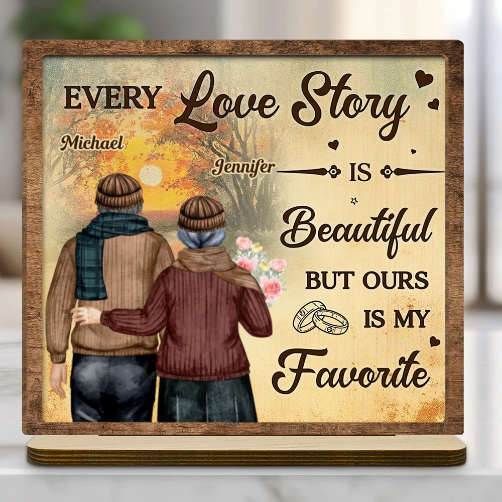 Our Love Story - Personalized Custom 2-Layer Wood Plaque With Flat Base - Image 7