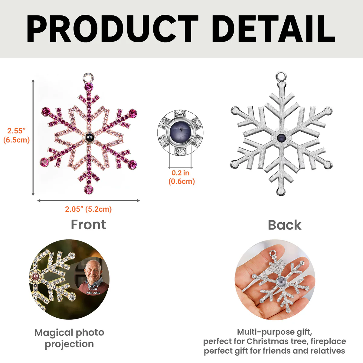Our Loving Memory - Personalized Custom Photo Snowflake Projection Ornament - Image 7