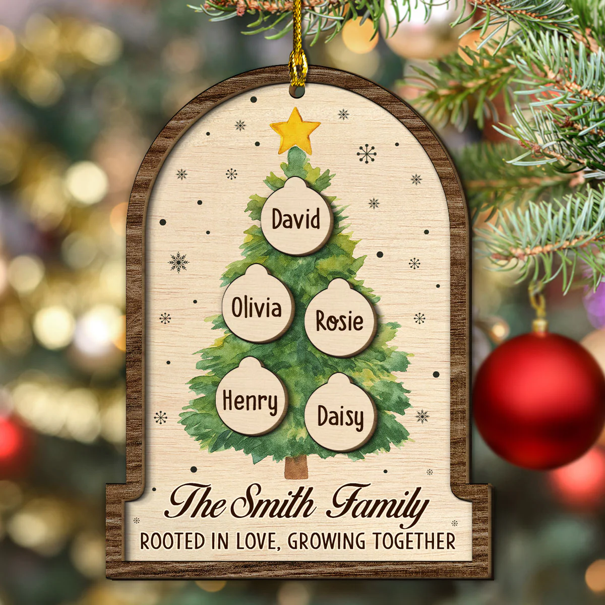Our Roots Grow Strong With Love - Personalized Custom 2-layered Wood Ornament - Image 4