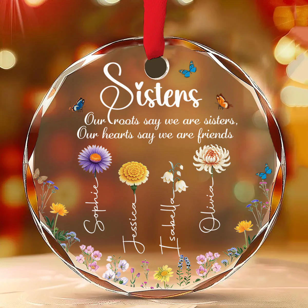 Our Roots Say We Are Sisters - Personalized Custom Glass Ornament - Image 2
