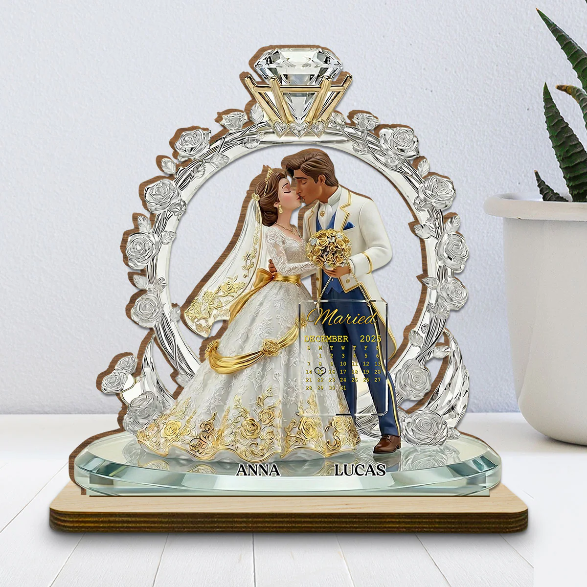Our Timeless Love Story - Personalized Custom 2-Layer Wood Plaque With Flat Base - Image 2