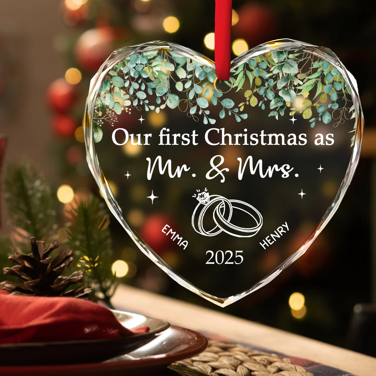 Our Wedding - Personalized Custom Glass Ornament - Image 2
